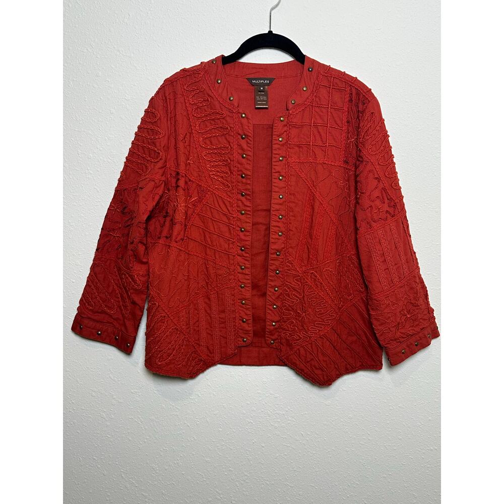 Multiples women's open front Blazer embroidery and stud details Medium
